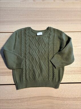 Kids Olive Cable-Knit Crew Sweater
